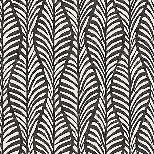 Tempaper Black Jade Block Print Leaves Removable Peel and Stick Wallpaper, 20.5 in X 16.5 ft, Made in the USA by Tempaper - Used condition - US$20.87