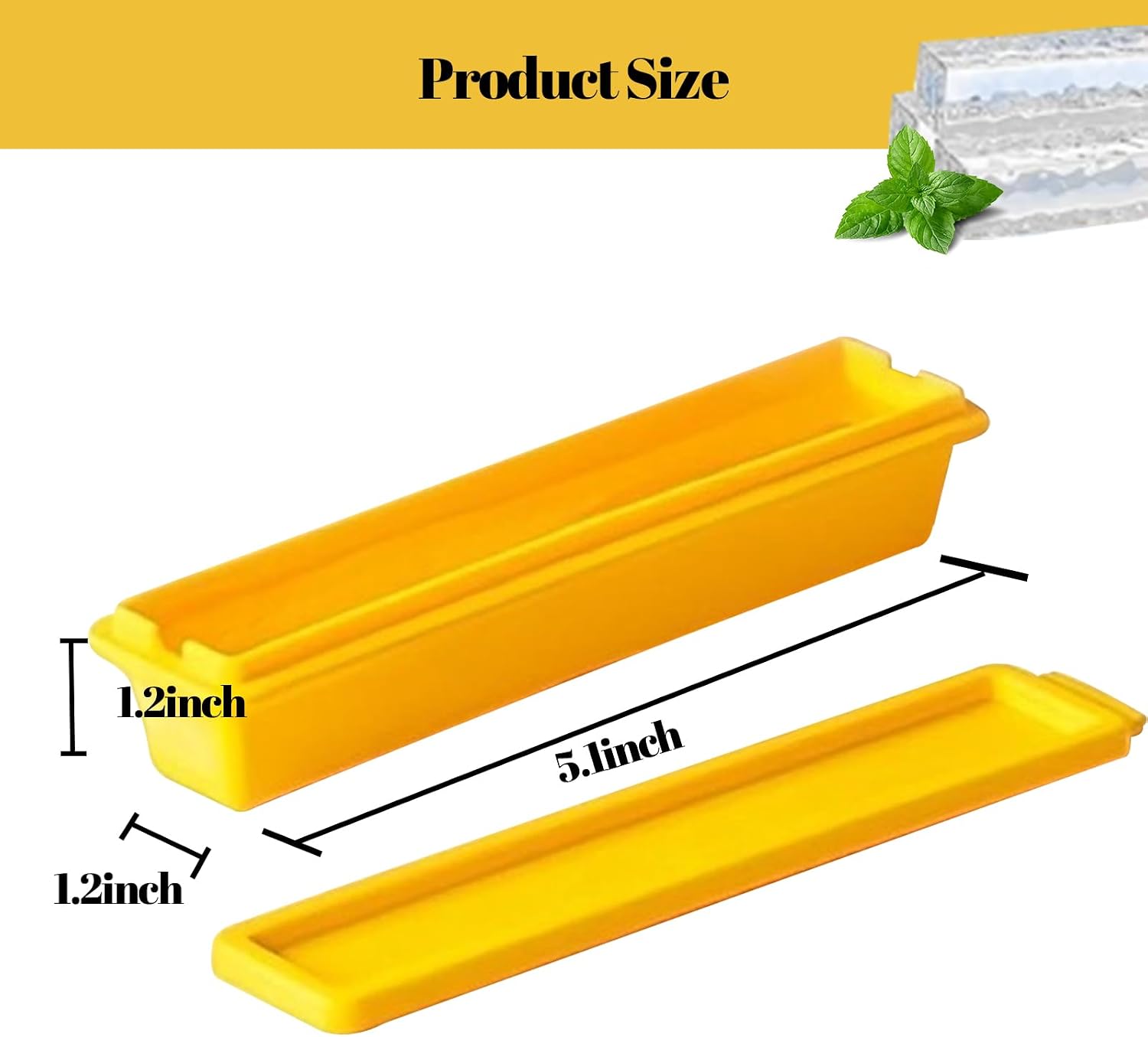 12 Pcs Water Bottle Ice Cube Trays for Freezer with Lid, Long Ice Cubes Narrow Mold Freezer Containers Flexible, Easy Release, Dishwasher Safe for Sports, Soda,Bottled Beverages (Yellow-12Pcs)