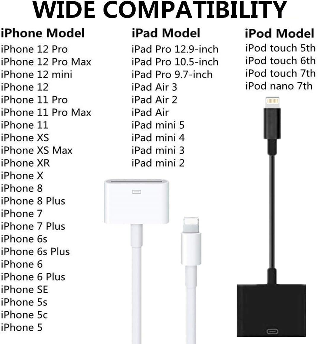 sharllen MFi Certified Lightning to 30 Pin Adapter,2 Pack 8-Pin Male to 30-Pin Female Connector Converter with iPhone Charger Cable Cord Compatible iPhone 12 11 X 8 7 6P 5S 4S 4 3 3G/iPad White&Black