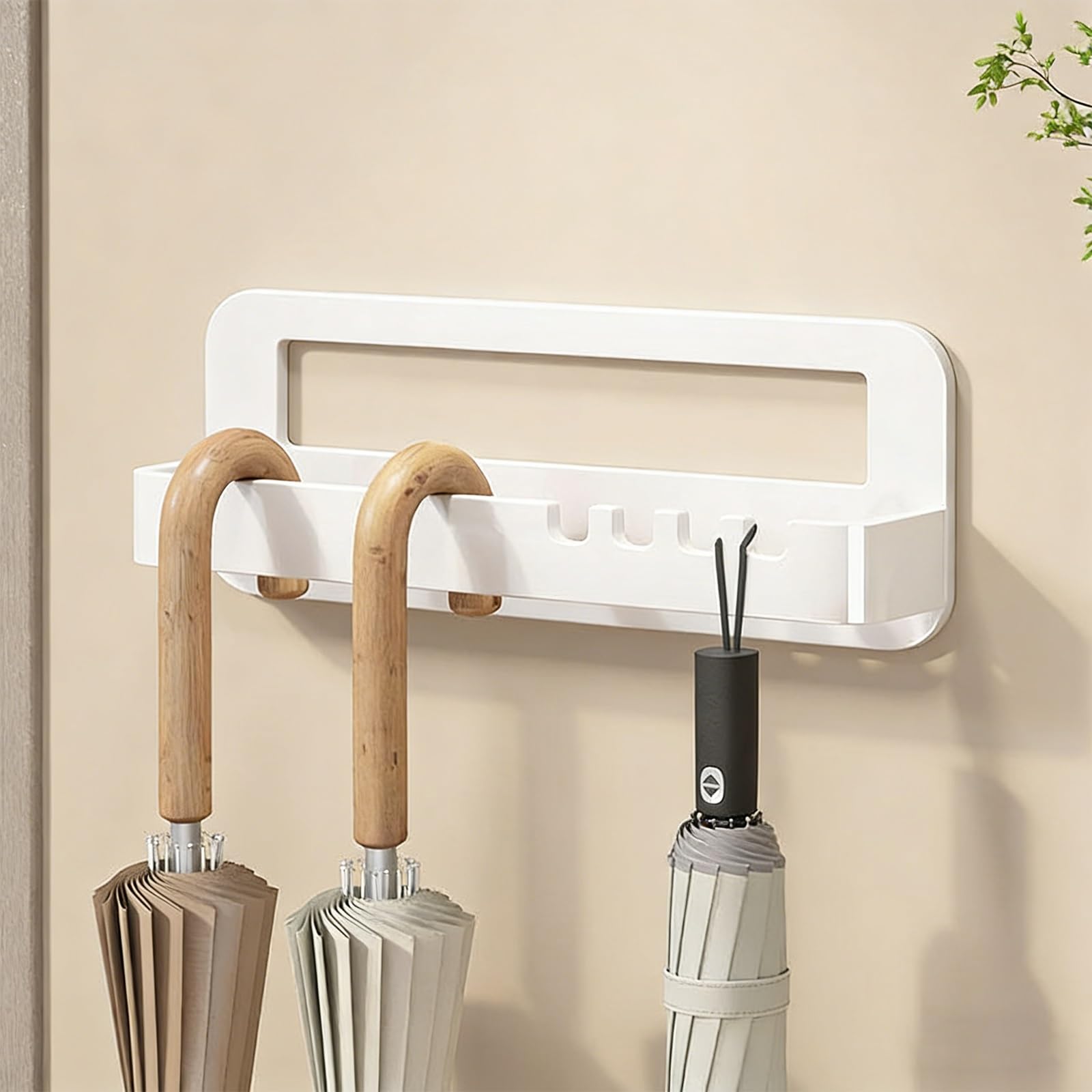 THNSAWX Wall Mounted Umbrella Stand, Modern Entryway Umbrella Holder, Compact Space Saving Indoor Organizer Rack, for Long and Short Umbrellas(White,23x9.5cm)
