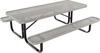 COATEDOUTDOORFURNITURE Heavy-Duty Portable Outdoor Kids Table, Punched Steel Kids Picnic Table, Commercial-Grade Picnic Table, Made in America (6ft Rectangular, Childrens, Gray)
