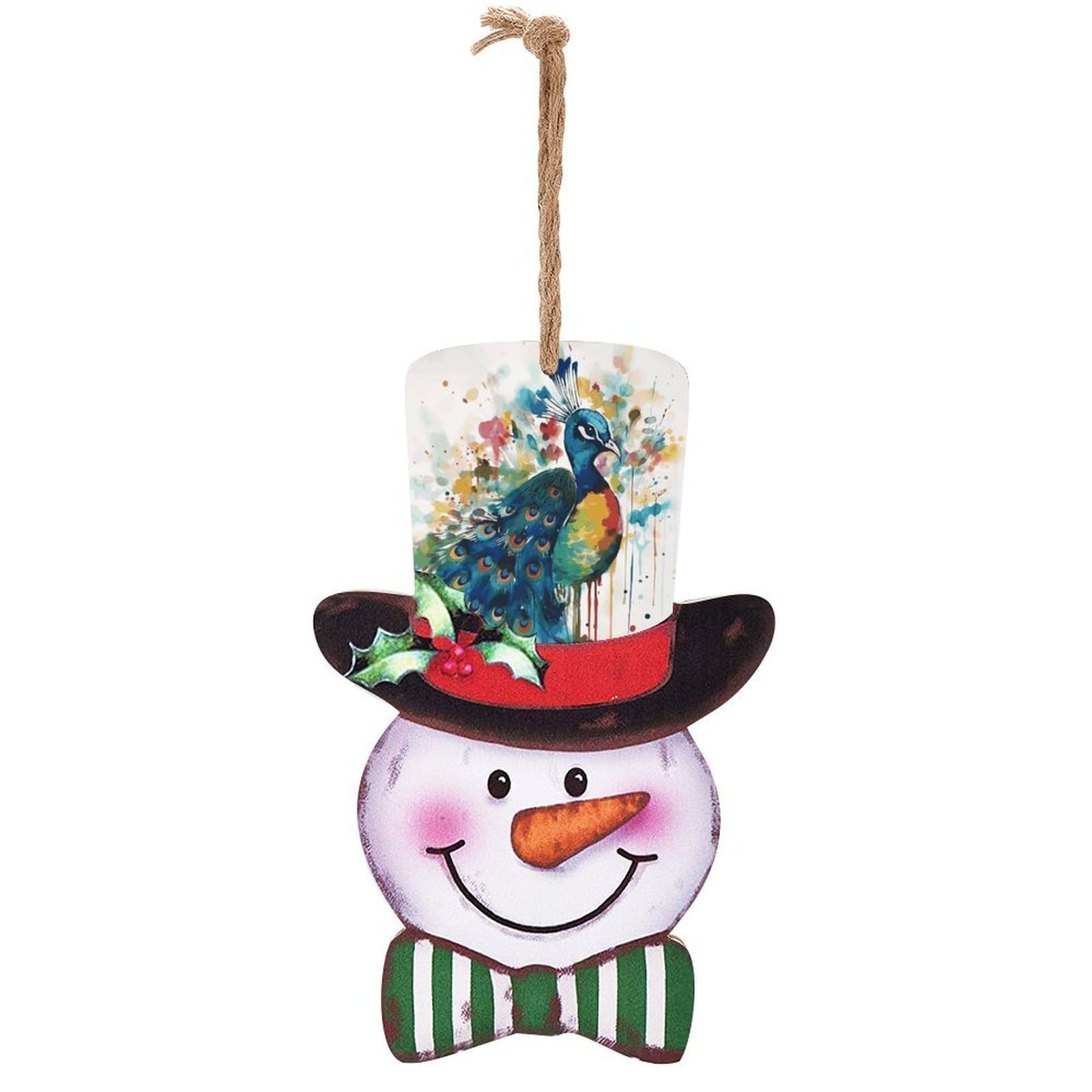 Watercolor Peacock Snowman Decor Christmas Snowmans Hanging Decors Wooden Exquisite Holiday Decoration Sign for Home Window Wall Farmhouse Indoor Outdoo