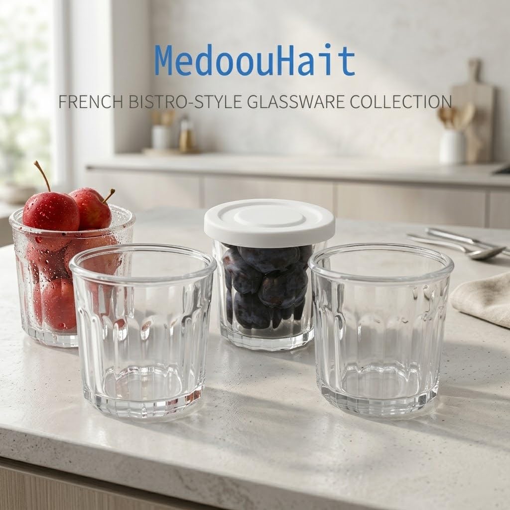 Glasbecher mit Deckel, 396.9 g Trinkgläser, Glaswaren 4er Set, Glasbecher, Vorratsdosen für Lebensmittel