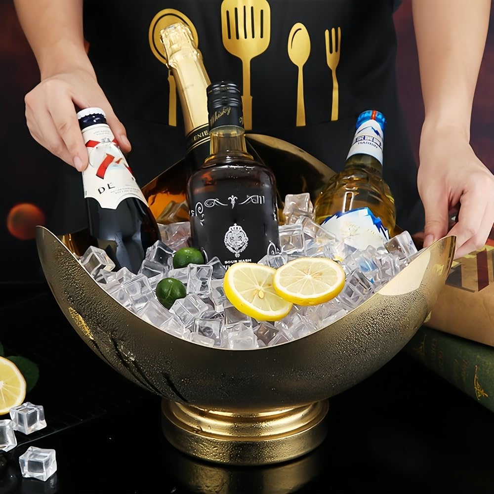 Grande secchiello per champagne in acciaio inox, per vino, birra, bevande, ciotola moderna con base a piedistallo per feste, bar, barbecue, matrimoni, uso ristorante (argento)