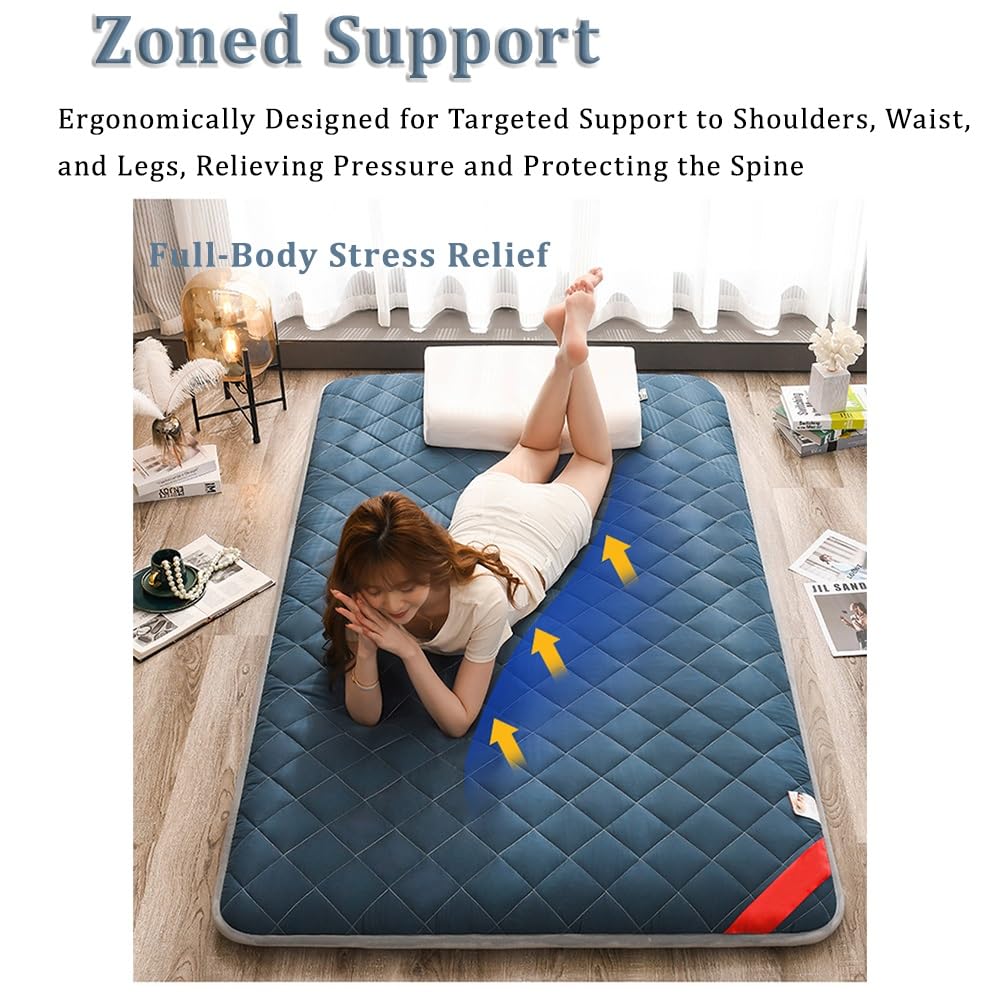 WYWY Colchón Futón Japonés, Alfombra Tatami Plegable para Suelo - Grueso y Cómodo, Ideal para Sofá, Dormitorio, Camping, Yoga y Relajación | Fácil de Transportar, Enrollable y Ligero(Gray,150x200cm)