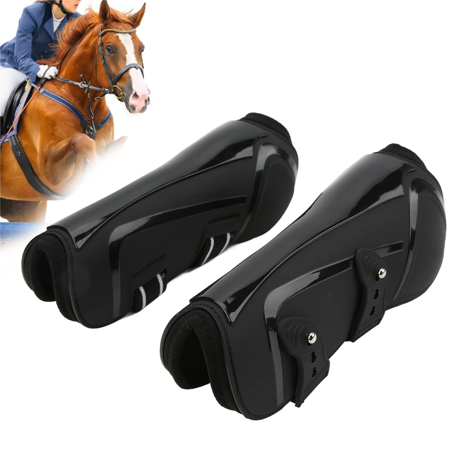 Paratendine per cavallo, fodera morbida, stabile, leggero, protettore per la gamba del cavallo per l'equitazione(Gambe anteriori nere, m)