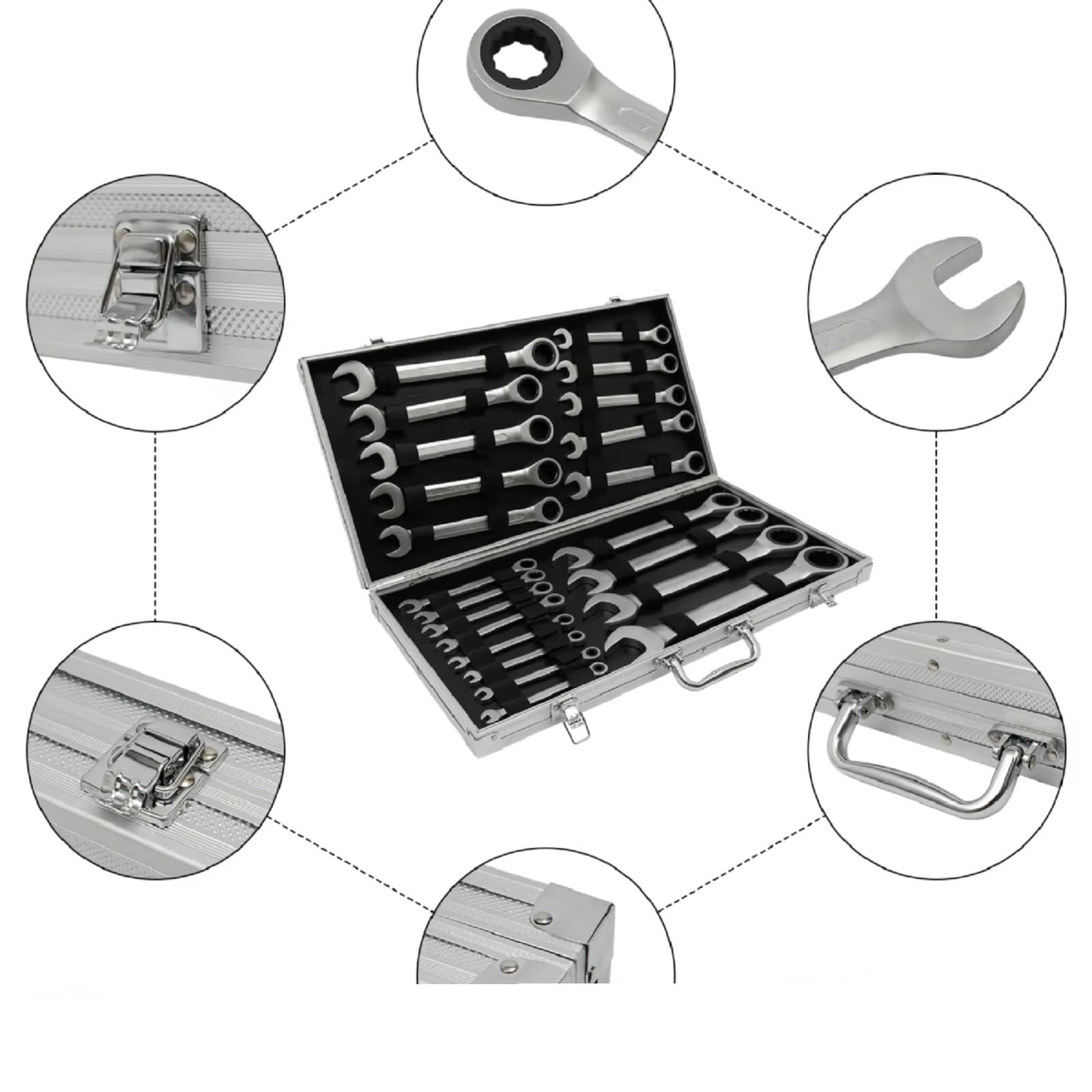 Juego de llaves de trinquete Juego Completo Llaves Trinquete De 22 Piezas Juego Llaves Combinadas 6-32 Mm Con Estuche Almacenamiento Kit Herramientas El Hogar Con Herramientas Manuales