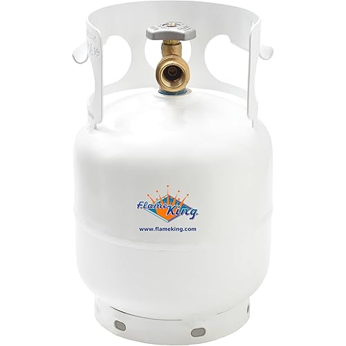 FLAME KING YSN5LB 5 Pound Propane Tank Cylinder, Great For Portable Grills, Fire Pits, Heaters And Overlanding, White