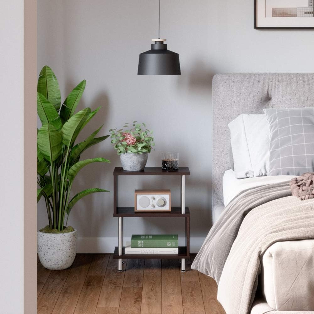 Amazon Bestier サイドテーブル おしゃれ ナイトテーブル 3層s字型 ナイトスタンド ベッドサイドテーブル エンドテーブル オープンシェルフ 寝室用の収納棚 ソファーテーブル コーヒーテーブル ウォルナット サイドテーブル オンライン通販