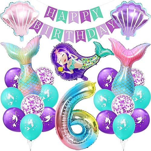 Globos de Cumpleaños Siren 6 Años, Globos Siren Decoracion Globos de Fiesta Niña,Globo de...