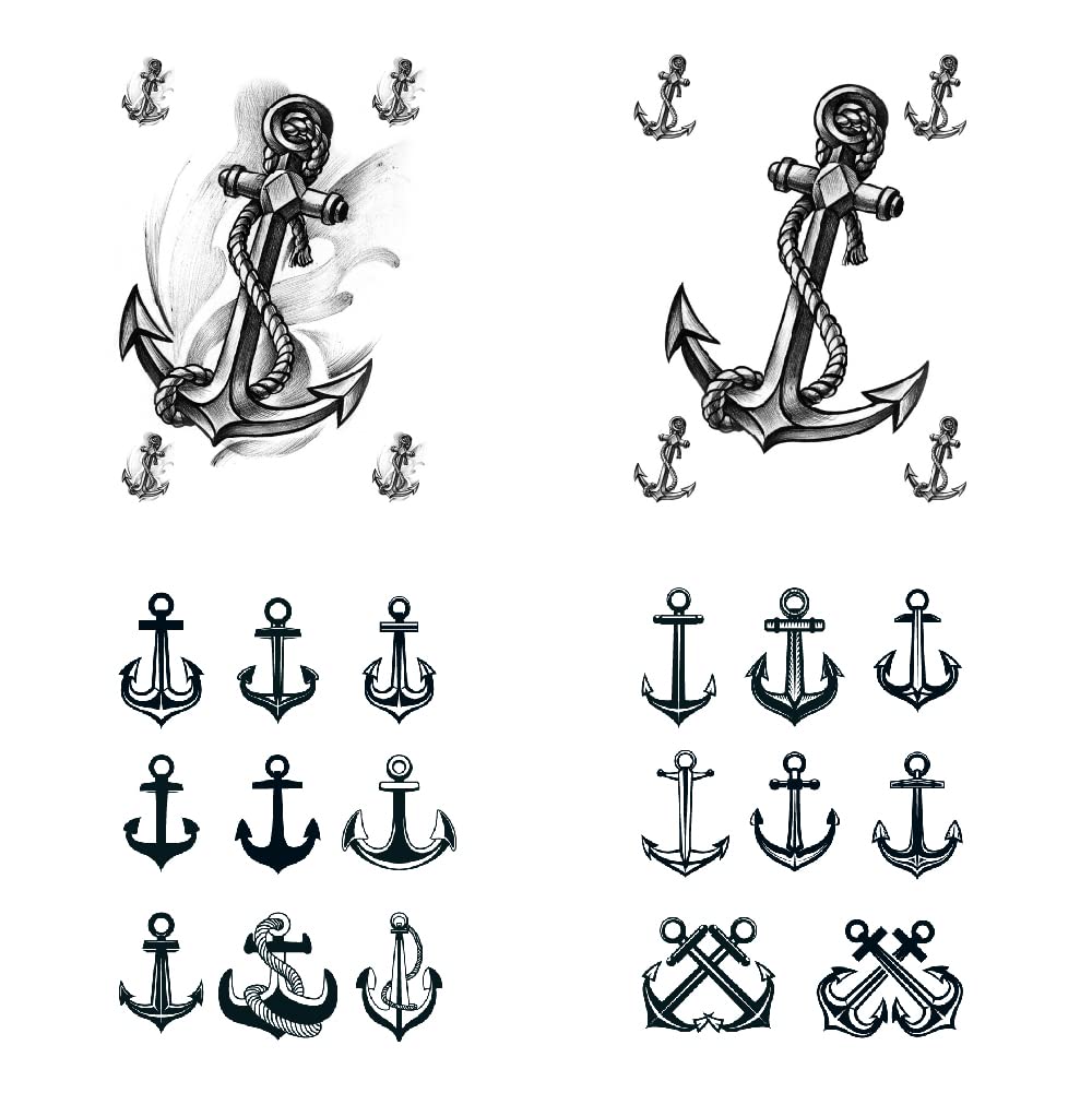 Anchor Ship Temporary Tattoo Sticker Waterproof Adult Men Women Shoulder Back Arm Body Art 15X11cm Set of 4 (SF162)