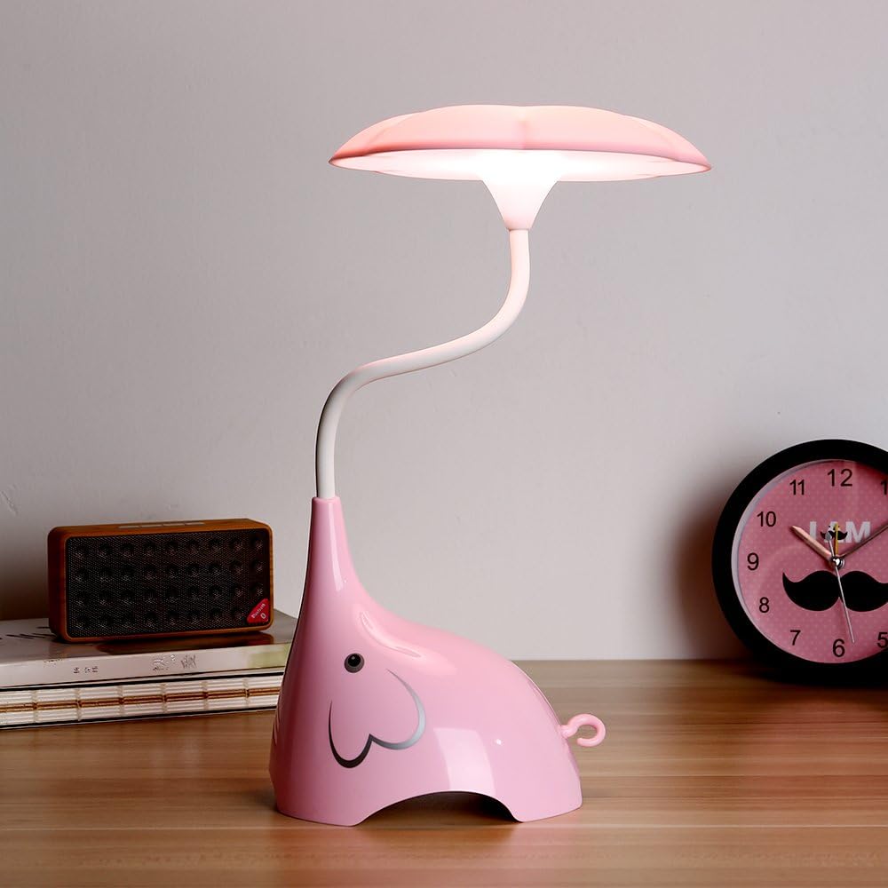 LED Desk Lamp,Children's Night Lights,3 Lighting Modes (Reading/Studying/Bedtime),3-Level Dimmer,USB Charging Port,Flexible Neck,(Pink)