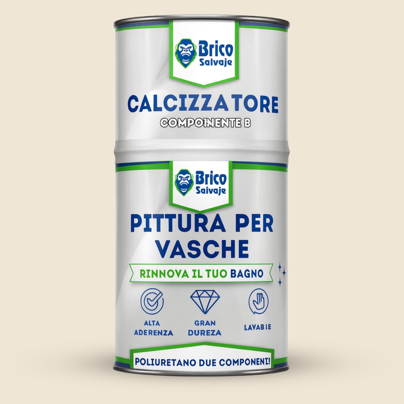 Vernice per vasca da bagno con finitura LUCIDA a due componenti 600+150 ml | facile applicazione | finitura ceramica (beige chiaro scarlett)
