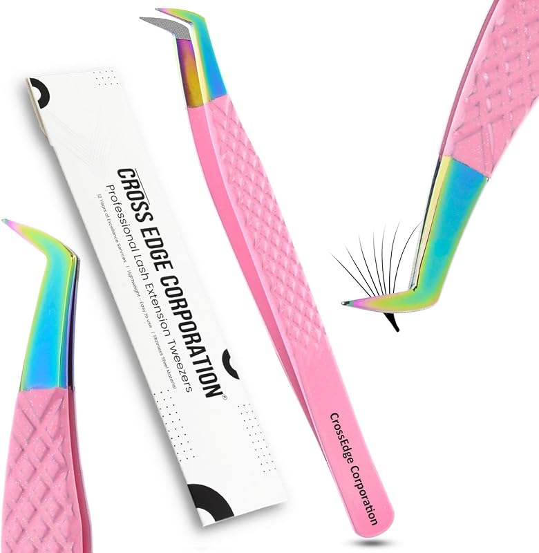 Pinça para Extensão de Cílios com Ponta de Fibra Cross Edge Corporation, 12 cm, Pink, 1 unidade