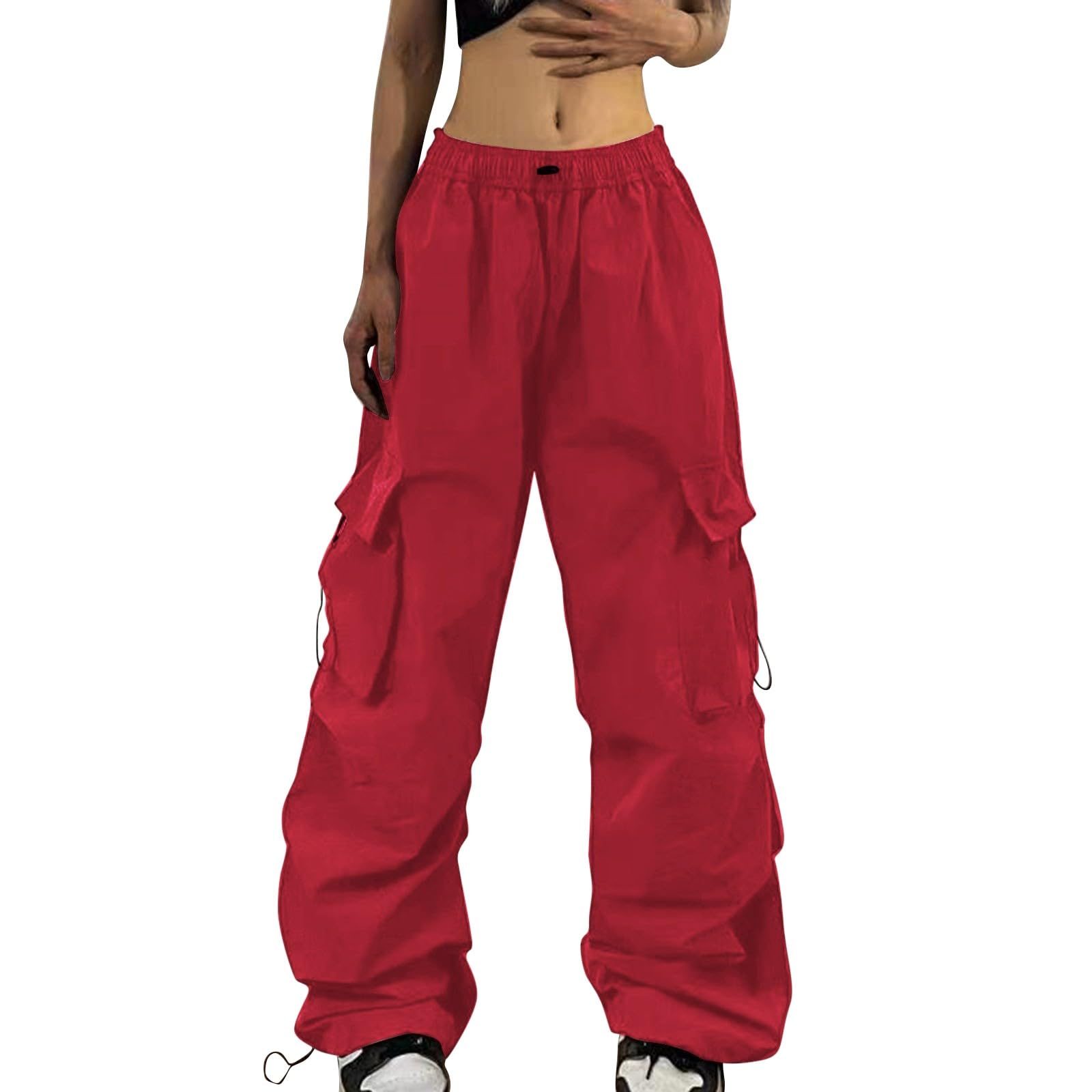Women's Casual Cargo Pants Elastic Waist Wide Leg Trousers Loose Fit Comfy Gym Jogging Workout Sweatpants with Pocket