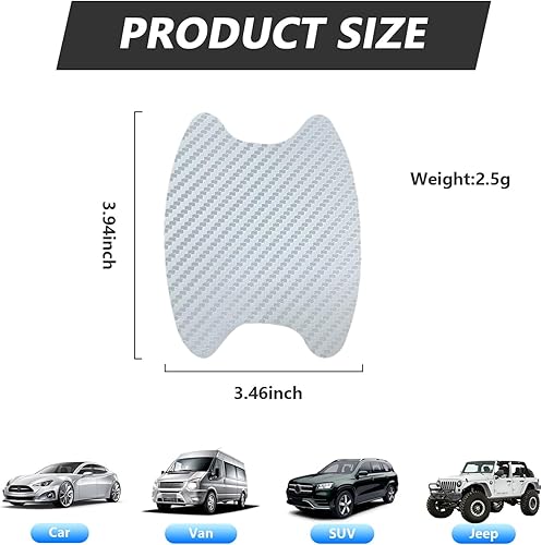 Miniatura 2 de Kewucn 4 calcomanías para manija de puerta de automóvil, películas protectoras de fibra de carbono para manija lateral de puerta, protector