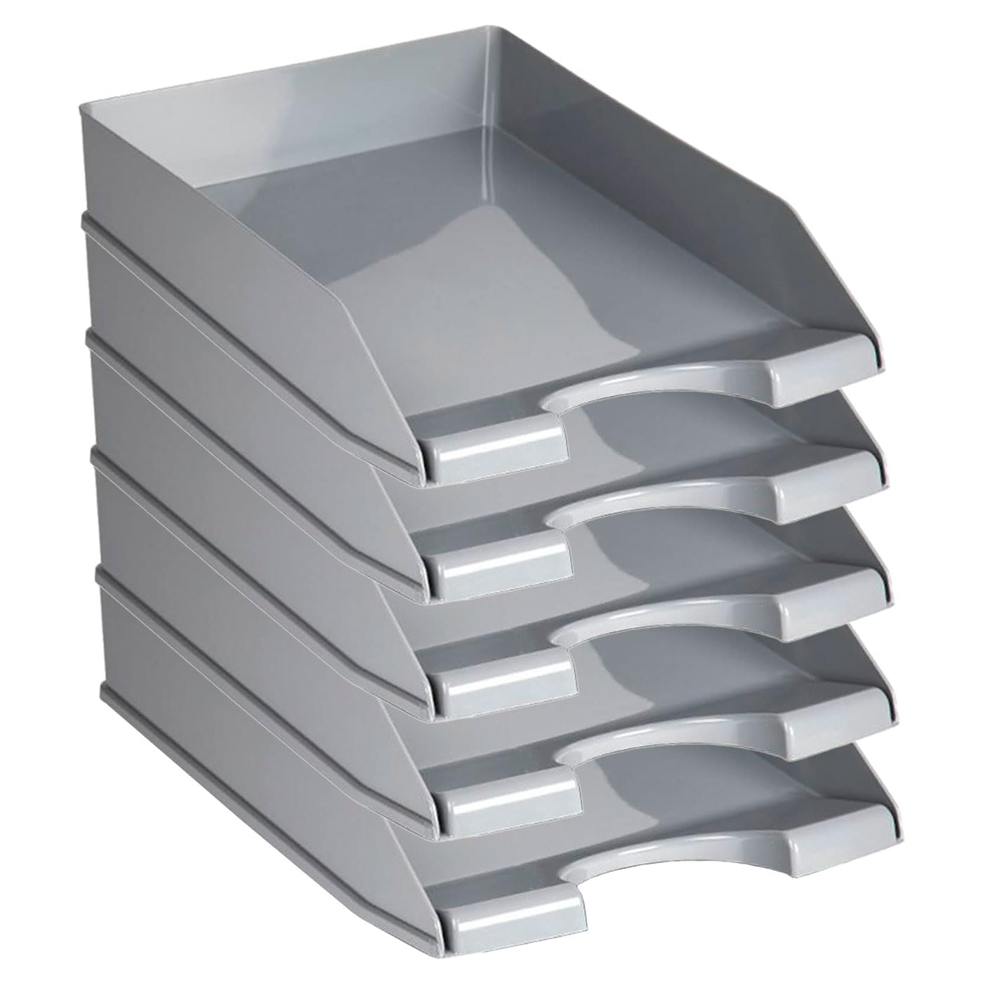Tradineur - Confezione da 5 vassoi per ufficio Modello Impilabile - Realizzato in plastica - Organizer per documenti formato A4 - Realizzato in Spagna - 6,5 x 25,5 x 35 cm - Colore Grigio