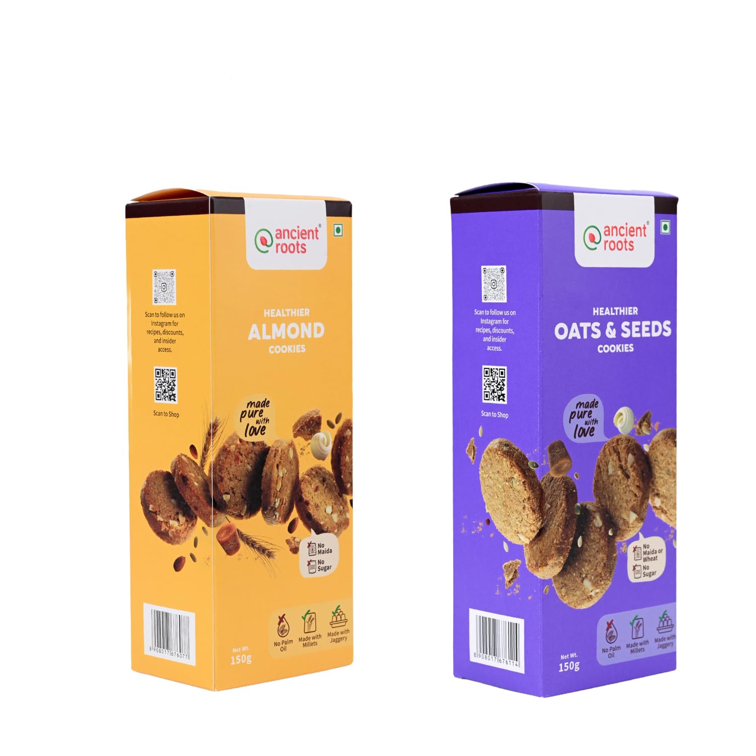 Ancient Roots Combo of Almond Cookies and Oats & Seeds Cookies - 150g of Each (Pack 2) / Delicious Biscuits (16-18 Pcs) / For Healthy Snacks/Breakfast / Best Paired with Tea & Coffee / 100% Butter & Jaggery Cookies (B0B3X9P6LT) Amazon Price History, Amazon Price Tracker