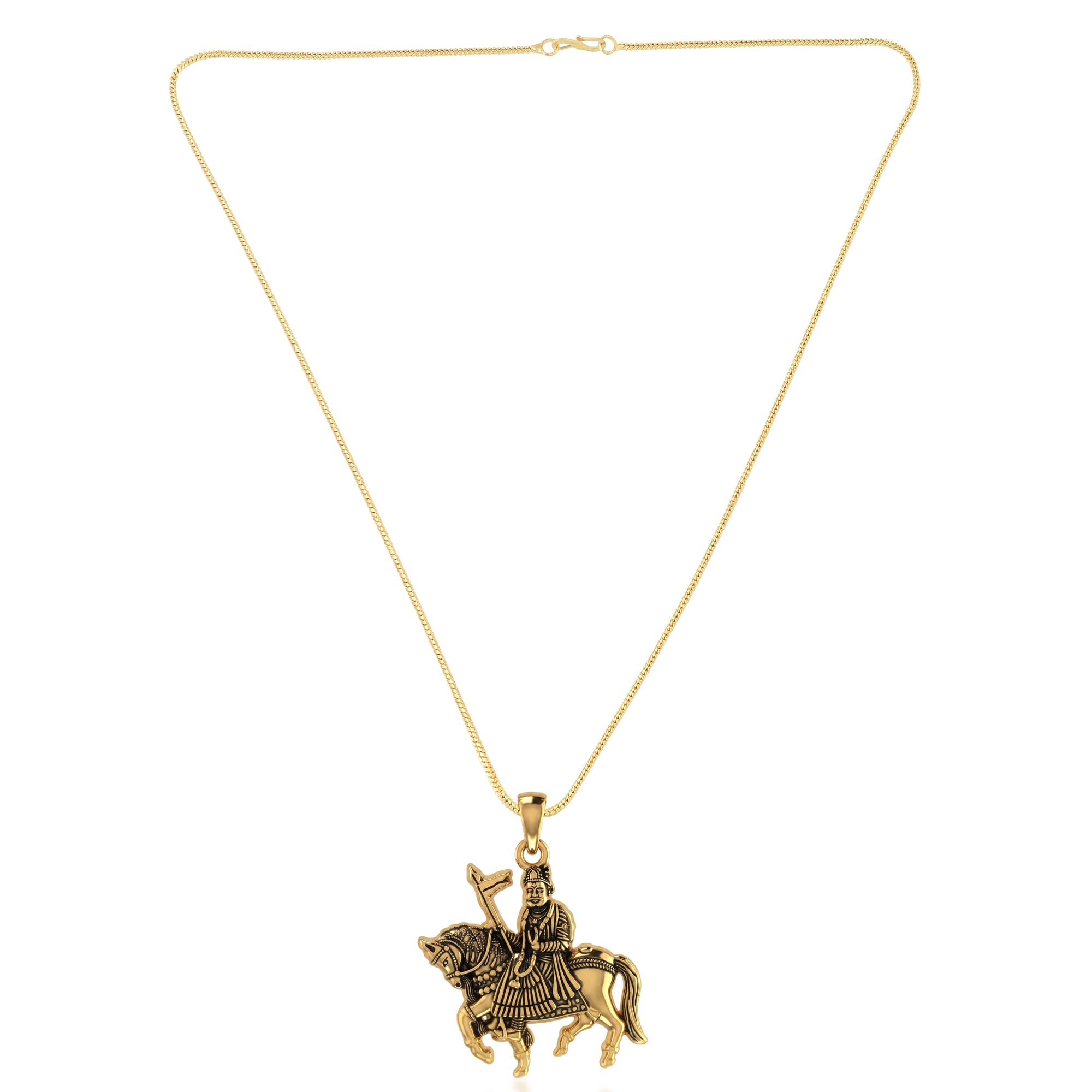 yellow Plated Baba Ramdev Ji Pendant with Chain for Men and Women - Ramdev Pir Leela Ghoda Locket Necklace - Hindu Spiritual Religious Jewelry Gift(ACPC0268)-picture-13