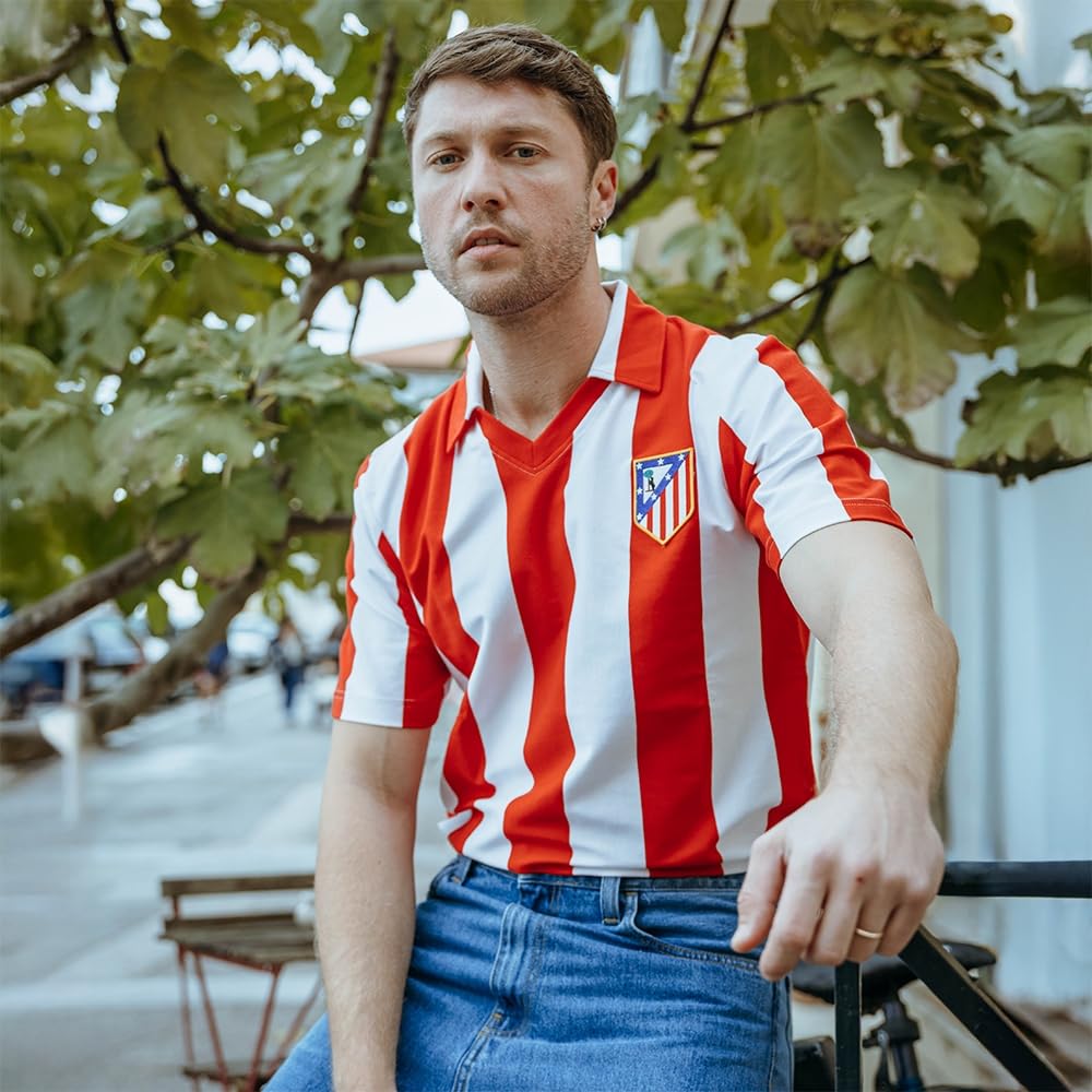 Copa - Camiseta de Fútbol - Hombre - Atletico Madrid 1985/86 - Retro - Manga Corta - Rojo/Blanco - 100% algodón