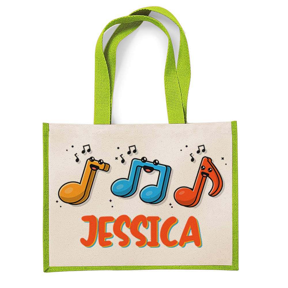 Personalised Music Elements ANY NAME Music Lover Gift for Men/Women Boy/Girl Unisex Birthday present gift idea Canvas Shopping Jute Bag. (Apple Green)