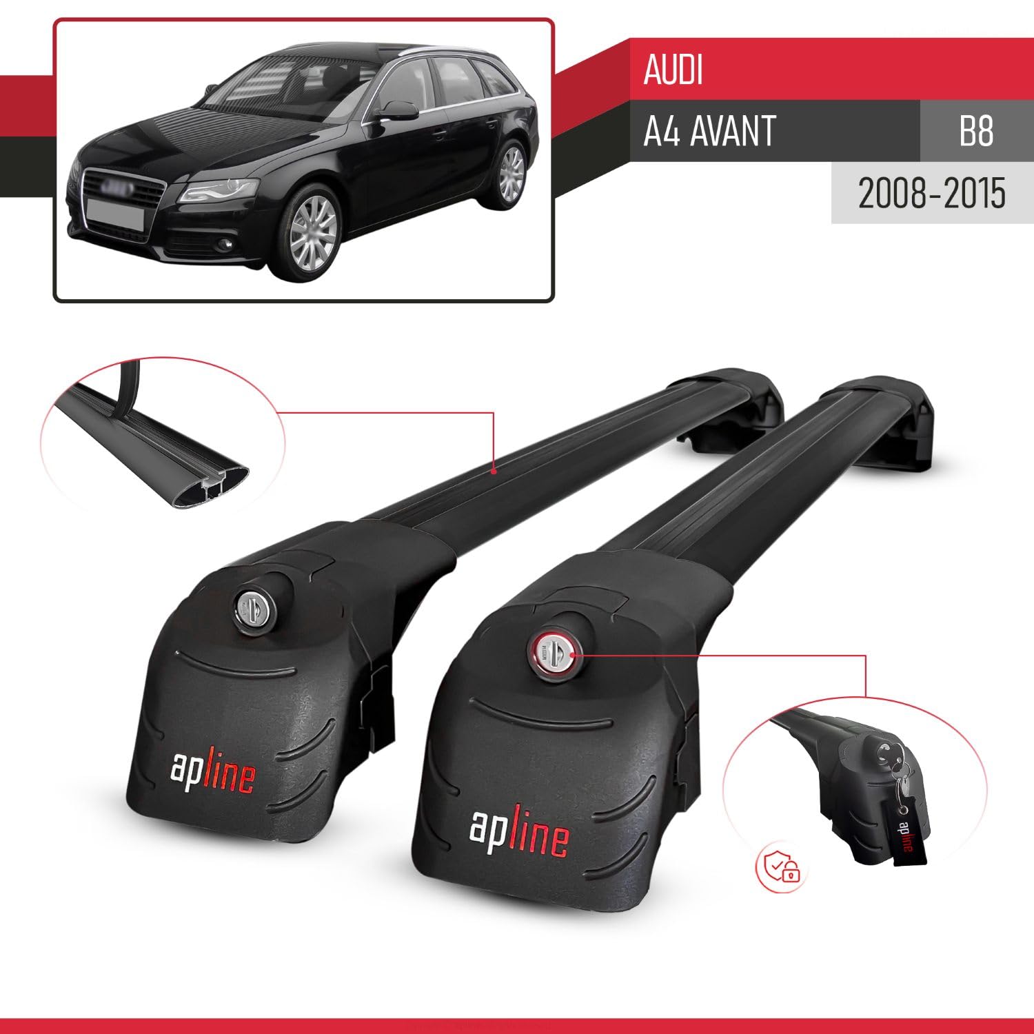 Belka poprzeczna AIR-2 do Audi A4 (B8) AVANT 2008-2015 Bagażniki dachowe bagażnik samochodowy czarny