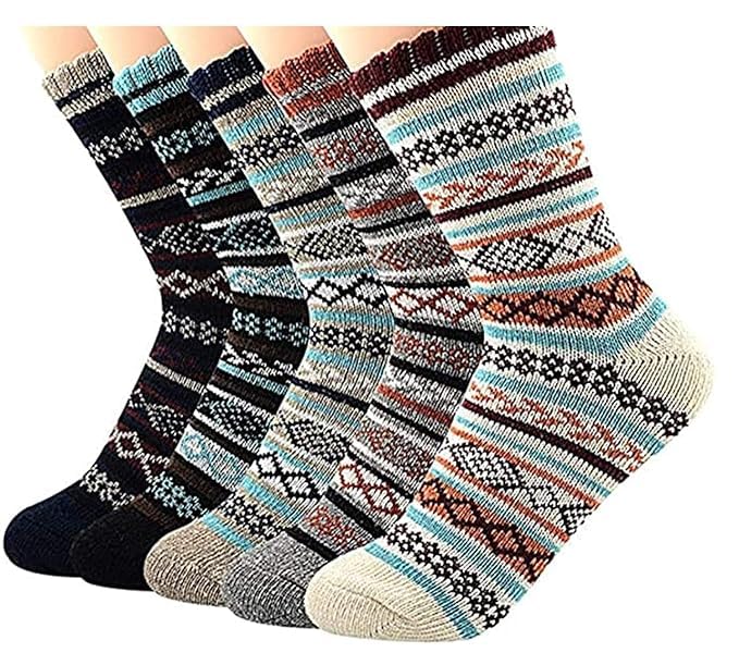 Women's Vintage Winter Wool Warm Comfort Cozy Crew Socks Merino Mens Wool Socks Winter Warm Socks for Men Christmas Gifts for Men Women (Pack Of 5)-image-36