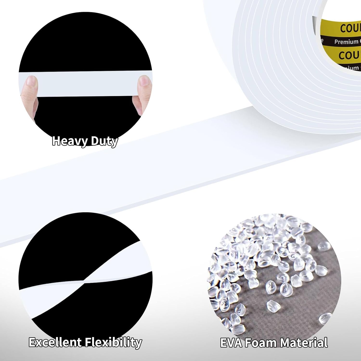 Single-Sided Adhesive EVA Foam Tape 2 Pack 1.18in x 16.4FT,White Foam Weather Stripping,Door Seal & Window Insulation Tape,Waterproof Sound Proof Seal Strip for Doors,Garage Door & Gap Sealing