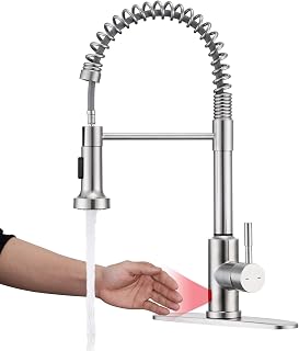 ARRISEA Touchless Kitchen Faucet with Pull Down Sprayer, Infrared Motion Brushed Nickel Spring Sink Faucets with 10'' Deck Plate, Single Handle Stainless Steel Sink Faucet Suit to 3 Holes Countertop