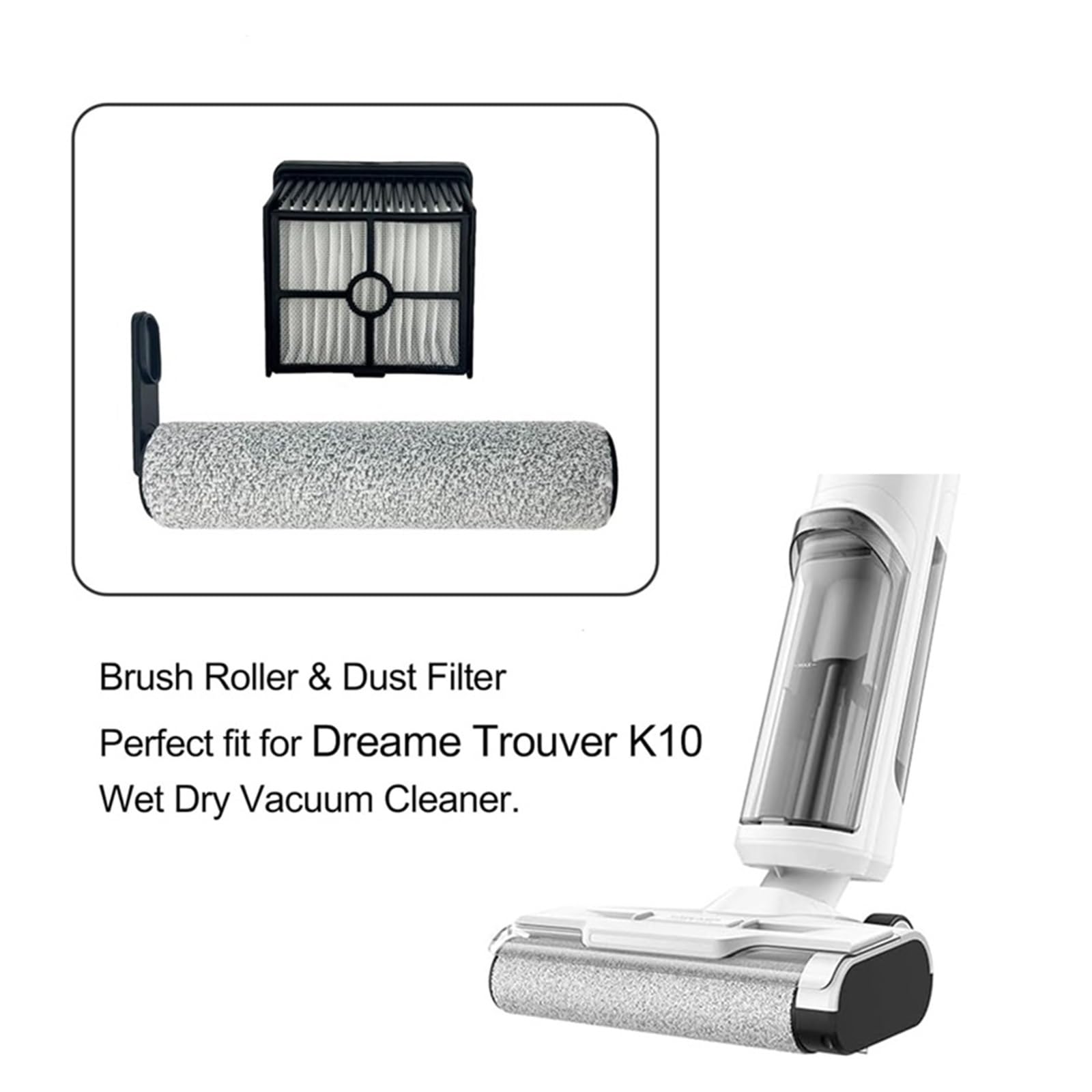 Piezas De Recambio De Aspiradora, Kit De Filtro Y Rodillo De AB34-Brush, Compatible con DREAME, Compatible con Trouver, K10 Y Cepillo Principal(2set)