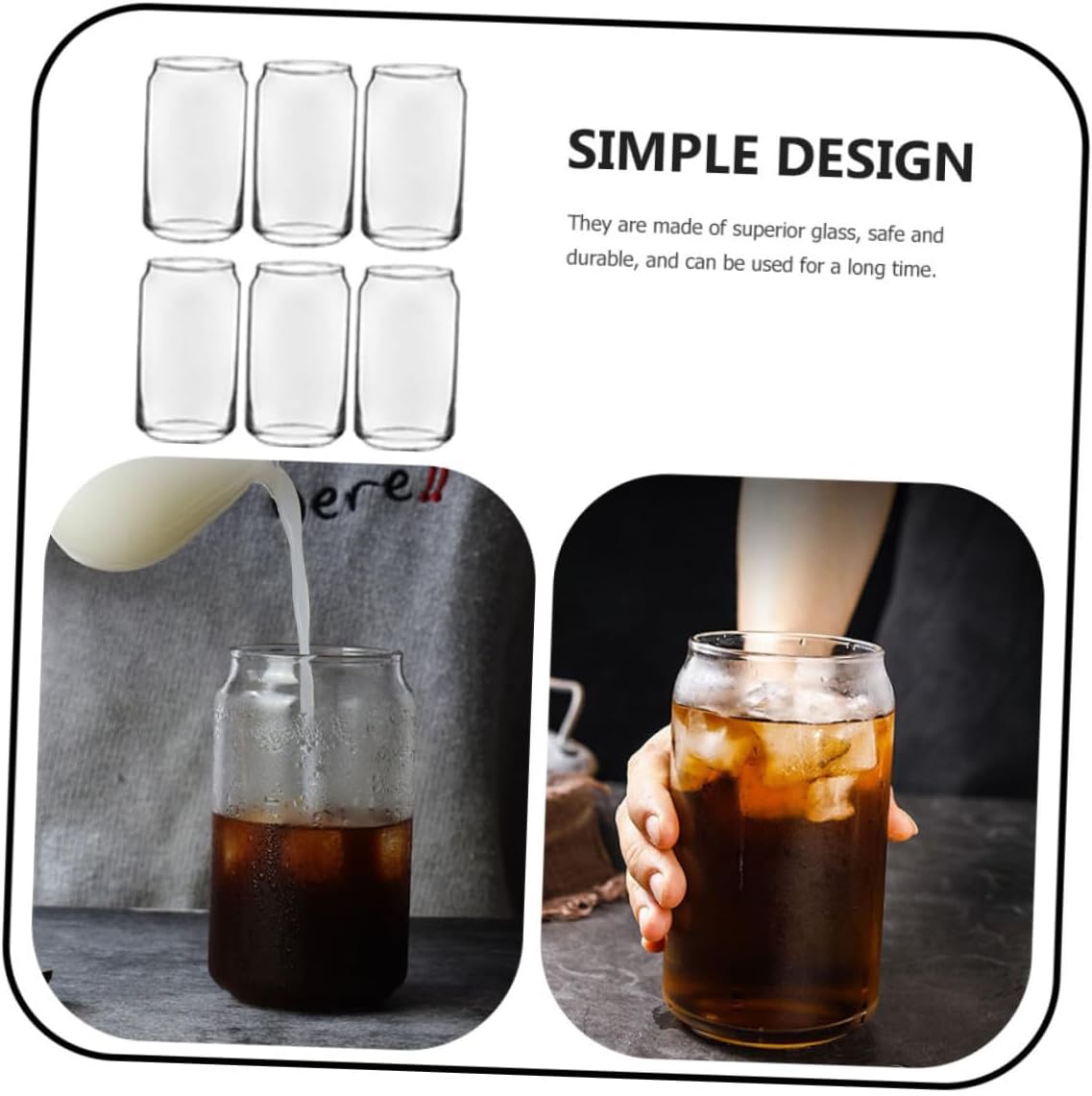 6Pcs Transparent Glass Beverage Containers Small Can-shaped Cups for Juice Soda Beer Cocktail Party Use Easy to Clean and Practical Household Drinkware