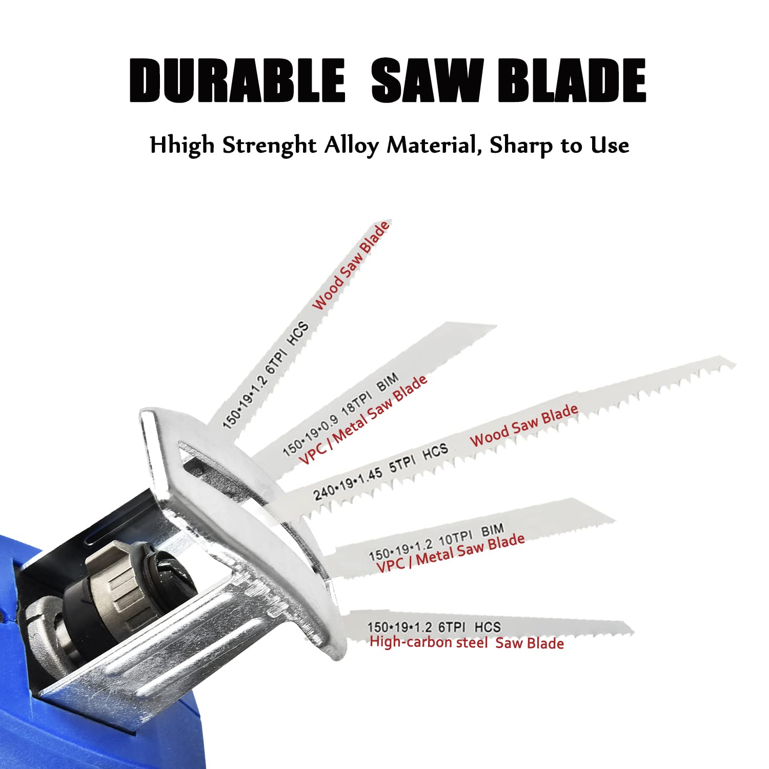 Sierra Sable Bateria para Cortar Madera, Sierra Recíproca Eléctrica Inalámbrica con Batería Recargable Portátil de una Mano, 5 Hojas de Sierra, Velocidad Variable 0-3000SPM