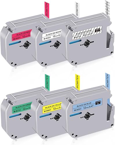 Miniatura 8 de Womiten Paquete de 5 cintas M de 0.47 pulgadas 0.47 M-K231s compatibles con cinta Brother M de 0.472 in 0.47 blanco M-k231 MK-231s, negro sobre