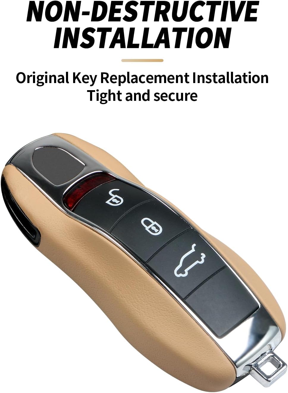 Leather Key Fob Cover for Porsche Macan Panamera 911, Key Chain Keychain Key Cover for Porsche Cayenne 718 Cayman Boxster Accessories (Luxor Beige) - Image 5