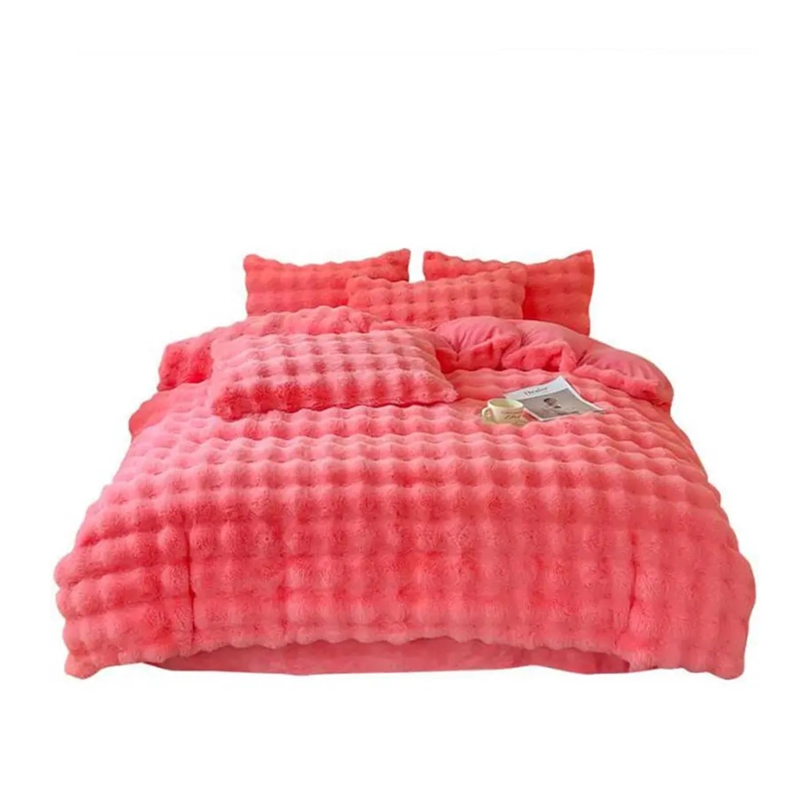 Housse de couette en peluche rose lit 180 : parure luxe chaud