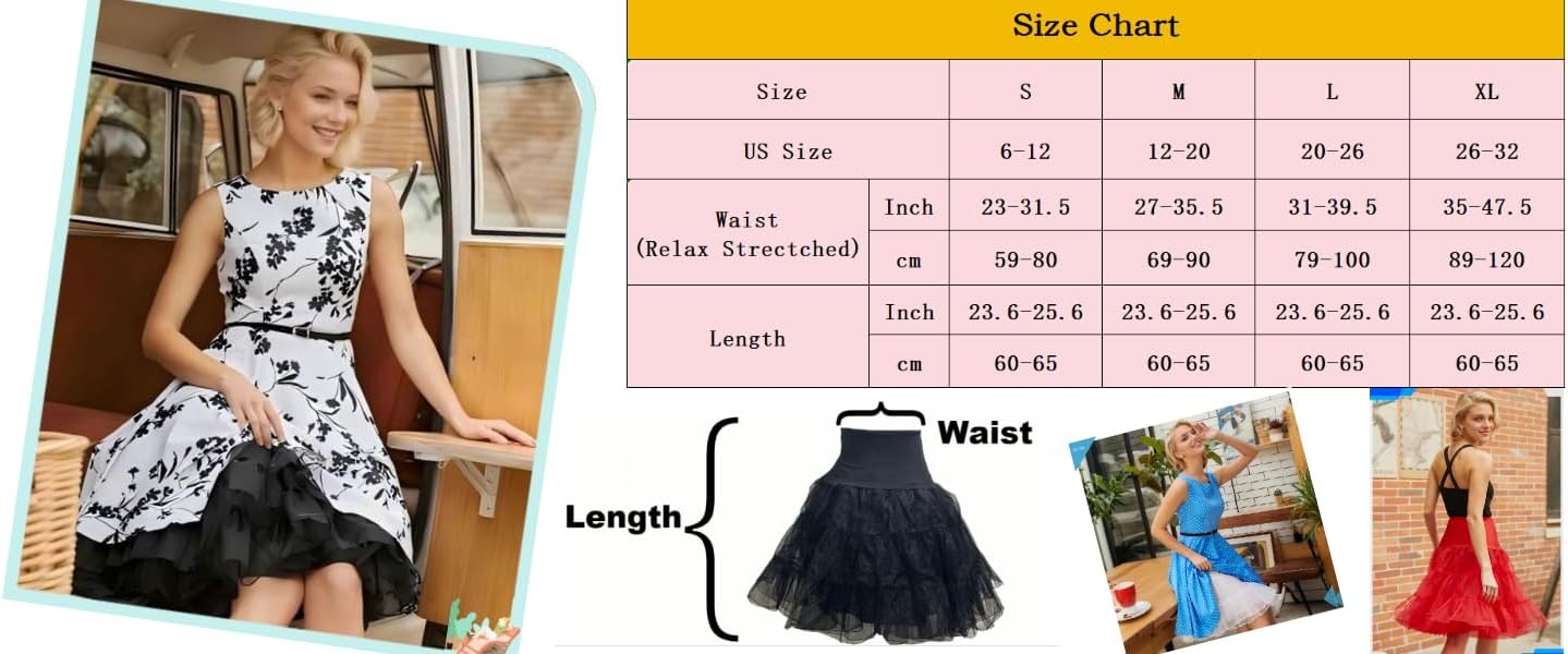 Women's 50s Vintage Petticoat 26" Crinoline Rockabilly Tutu Skirt Slip S-L… - Image 5