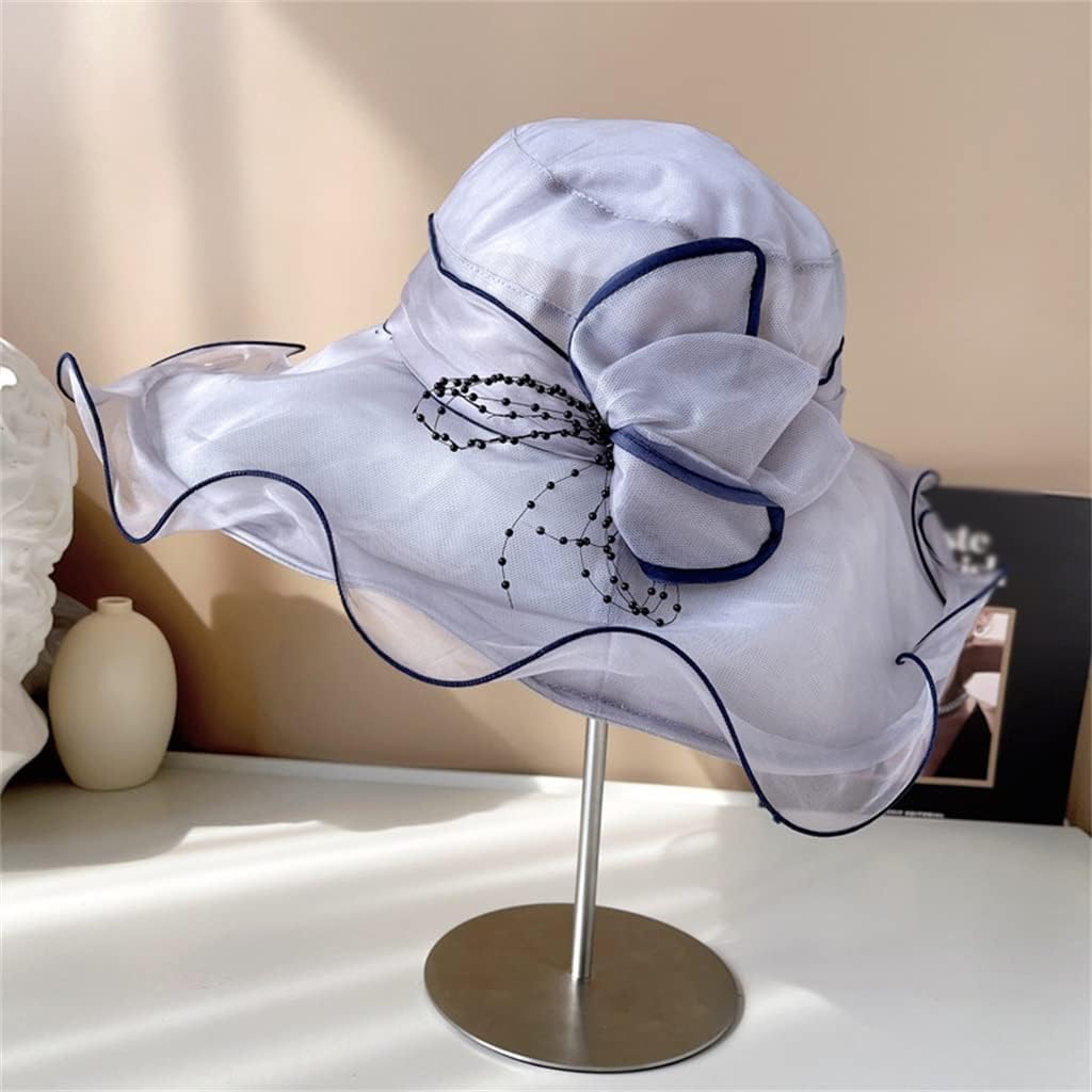 MZDM Large Brim Silk hat Children's Summer Silk Fisherman's hat Three-Dimensional Flower Wavy Brim Basin hat (Color : D, Size : 56-58cm) : Clothing, Shoes & Jewelry