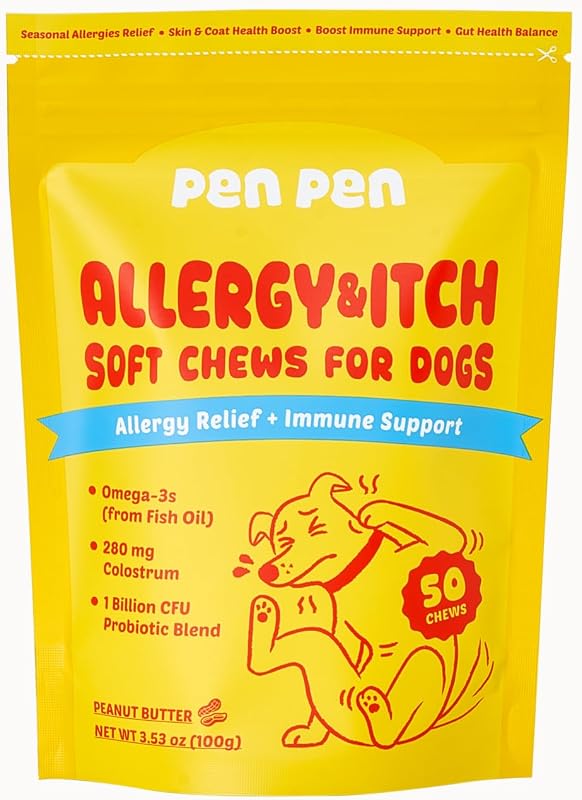 PENPEN Petisco Mastigável para Cães com Ingredientes para a Rotina de Pele e Pelagem, Sabor Pasta de Amendoim, 50 unidades