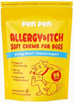 PENPEN Dog Allergy Relief Chews, Dog Itching Skin Relief, Omega 3 for Dogs Itch Supplement, Relieve Seasonal Allergy, Provide Immune Support Peanut Butter Chews, 50ct