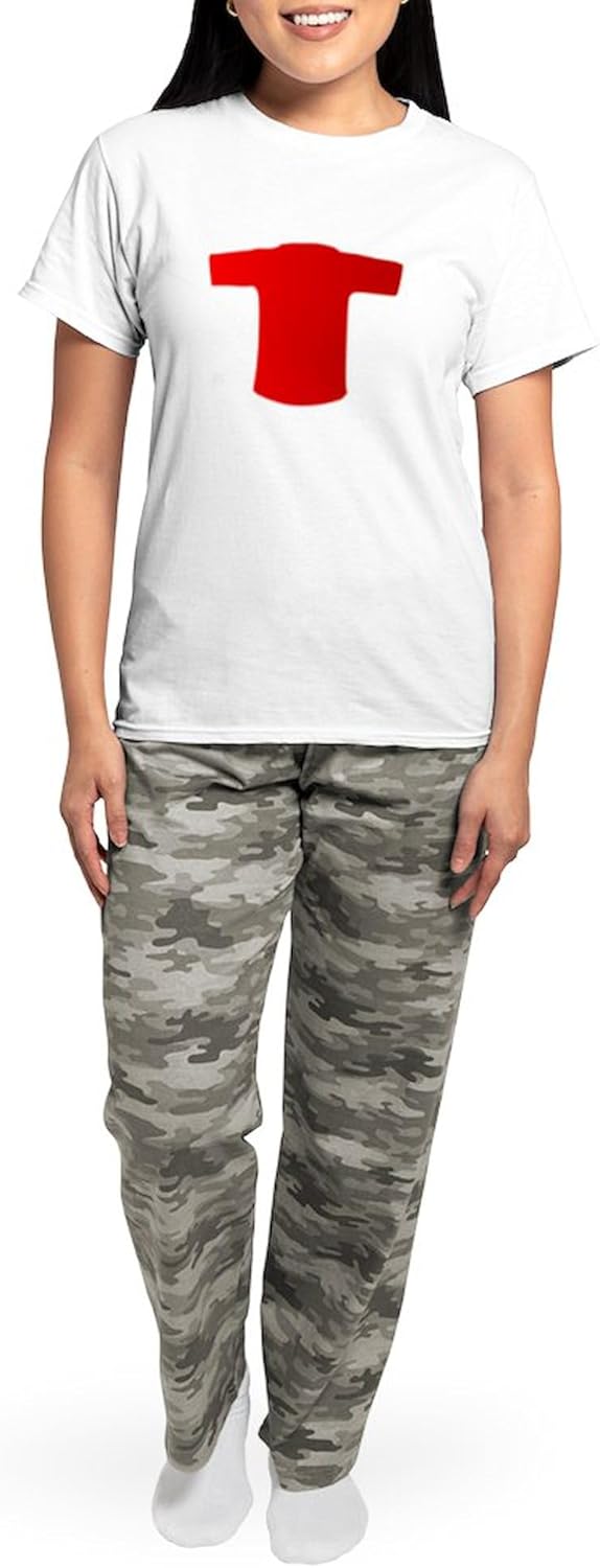CafePress Red T Shirt Outline Pajamas Women's Novelty Cotton Pajama Set, Comfortable PJ Sleepwear