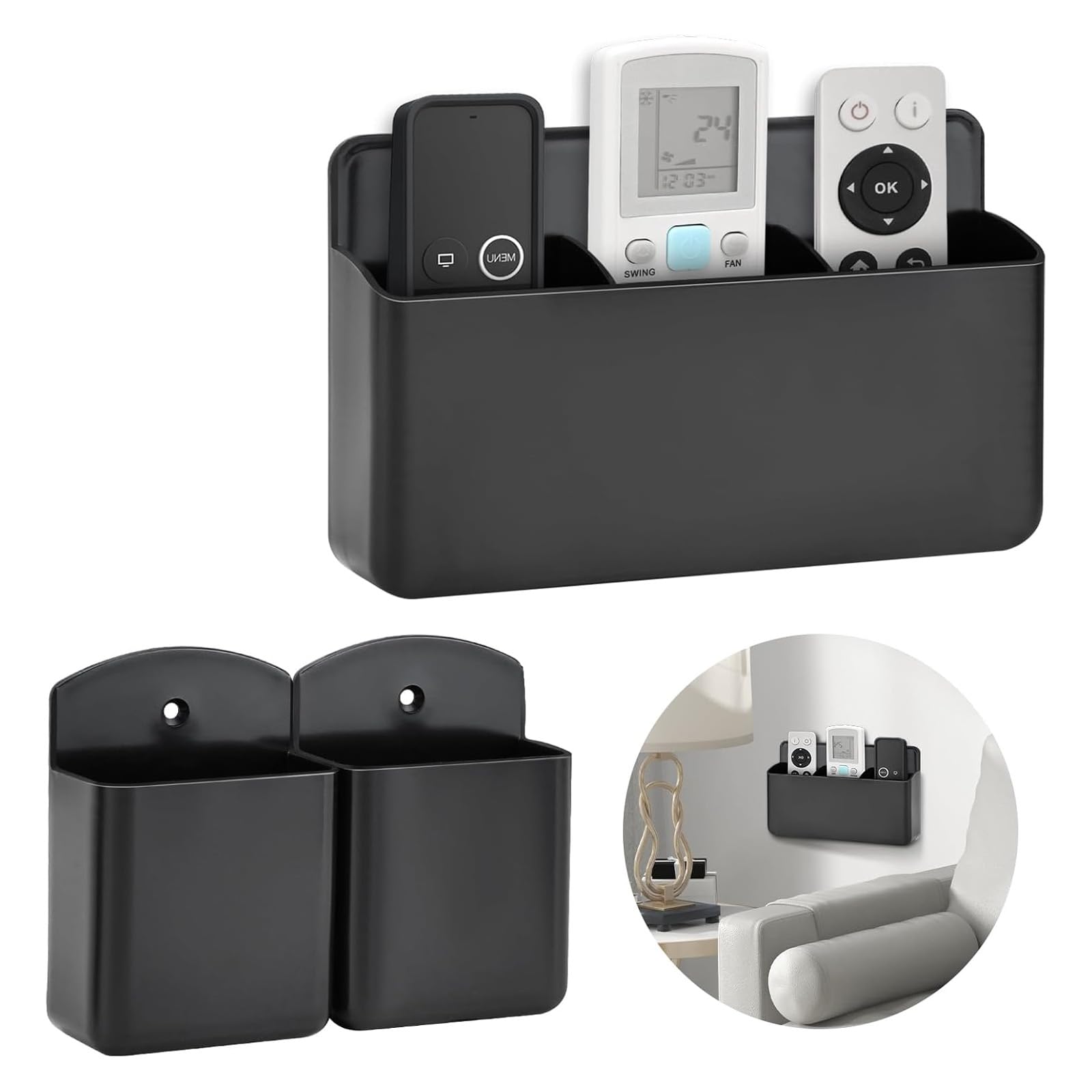 Soporte Para Mandos De Pared Autoadhesivo - 3 Piezas, Incluye 1 De 3 Ranuras Y 2 De 1 Ranura | Organizador TV, Aire Acondicionado, Hogar Y Oficina