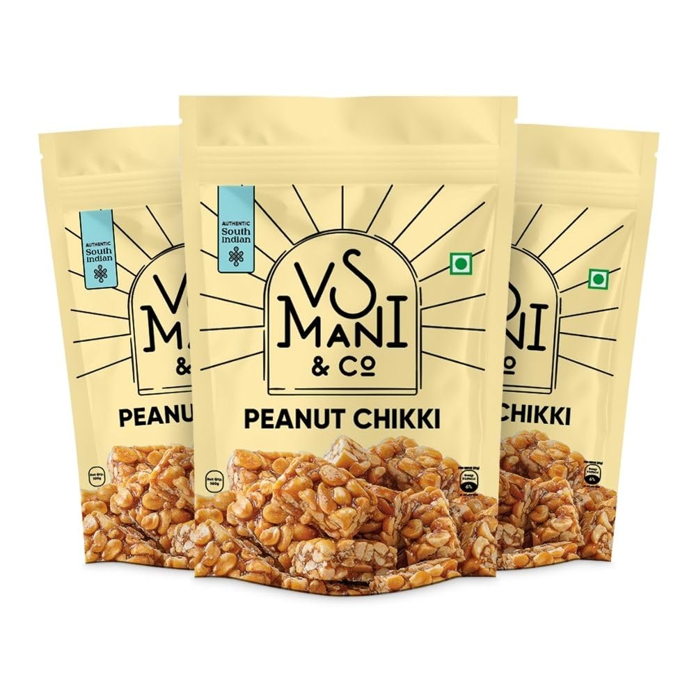 VS Mani & Co Peanut Chikki - Healthy, Traditional Sweet | No Sugar, Only Jaggery | No Preservatives | Pack of 3 x 100gm | 300gm (B0B1V4SVFL) Amazon Price History, Amazon Price Tracker