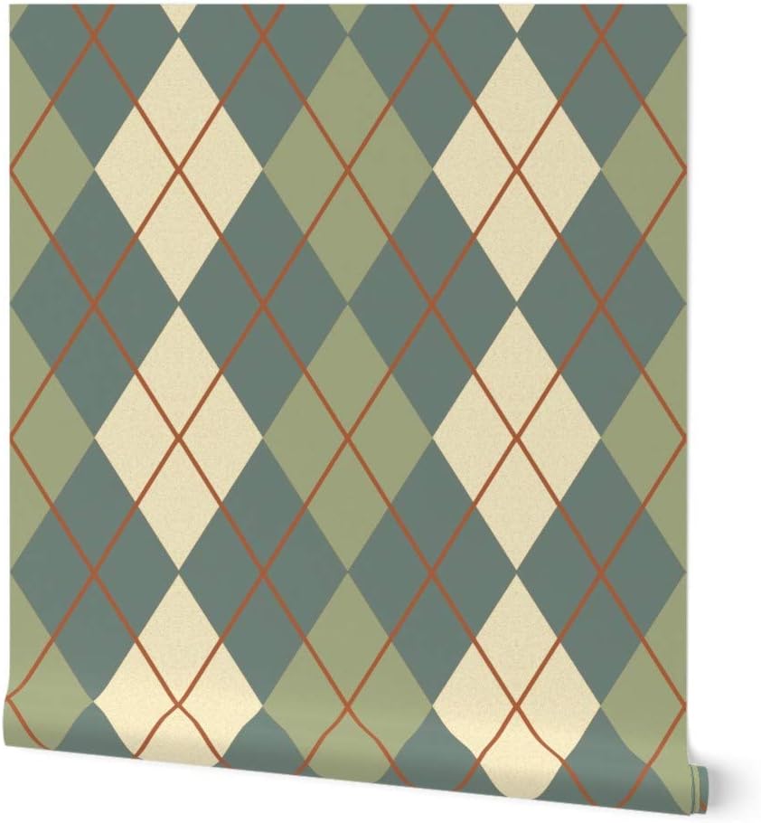 Peel & Stick Wallpaper Swatch - Argyle Green Plaid Tartan Custom Removable Wallpaper by Spoonflower