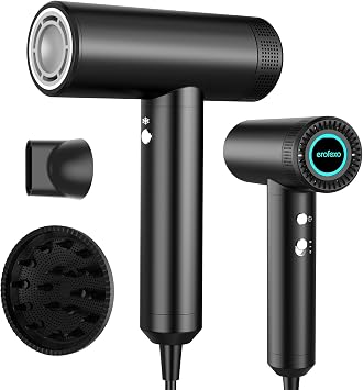 High Speed Hair Dryer Metal Body Blow Dryer with Diffuser & Nozzle 110,000 RPM Brushless Motor Quick Dry 200 Million Negative Ion Hair Dryer Travel Hair Dryer for Men and Women