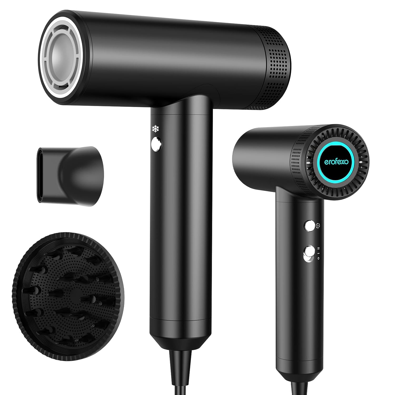 High Speed Hair Dryer Metal Body Blow Dryer with Diffuser Nozzle 110 000 RPM Brushless Motor for Fast