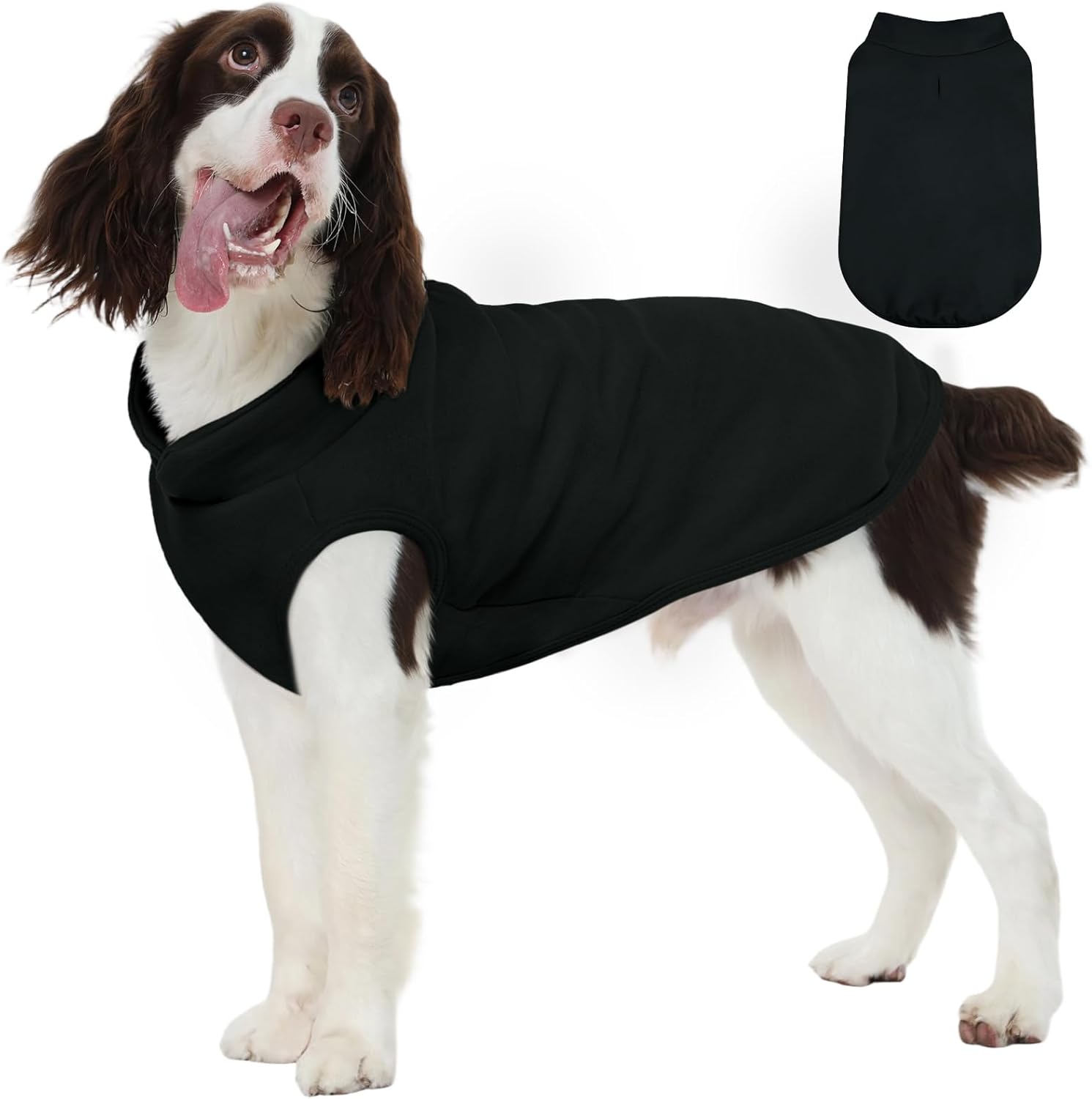 FUAMEY Dog Fleece Vest for Large Dogs,Warm Stretchy Dog Sweatshirts Pullover with Leash Hole Dogs Sweater Soft Pet Turtleneck Cozy Pet Vest Lightweight Sleeveless Black XXL