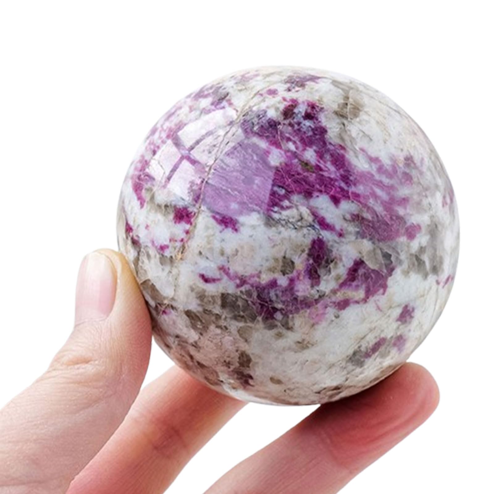 AUOQKQUT Plum Blossom Tourmaline Crystal Ball Rough Stone Polished Round Red Home Decoration Ornaments,50~55mm