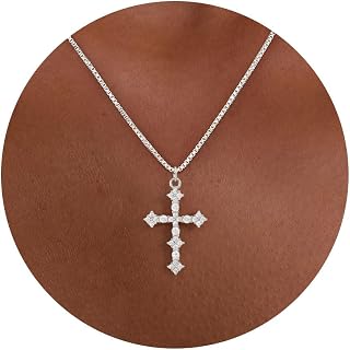Cross Necklace for Women - 14K Gold Plated/Silver Dainty Box Chain with Diamond Cross Necklace Jewelry Gift for Her
