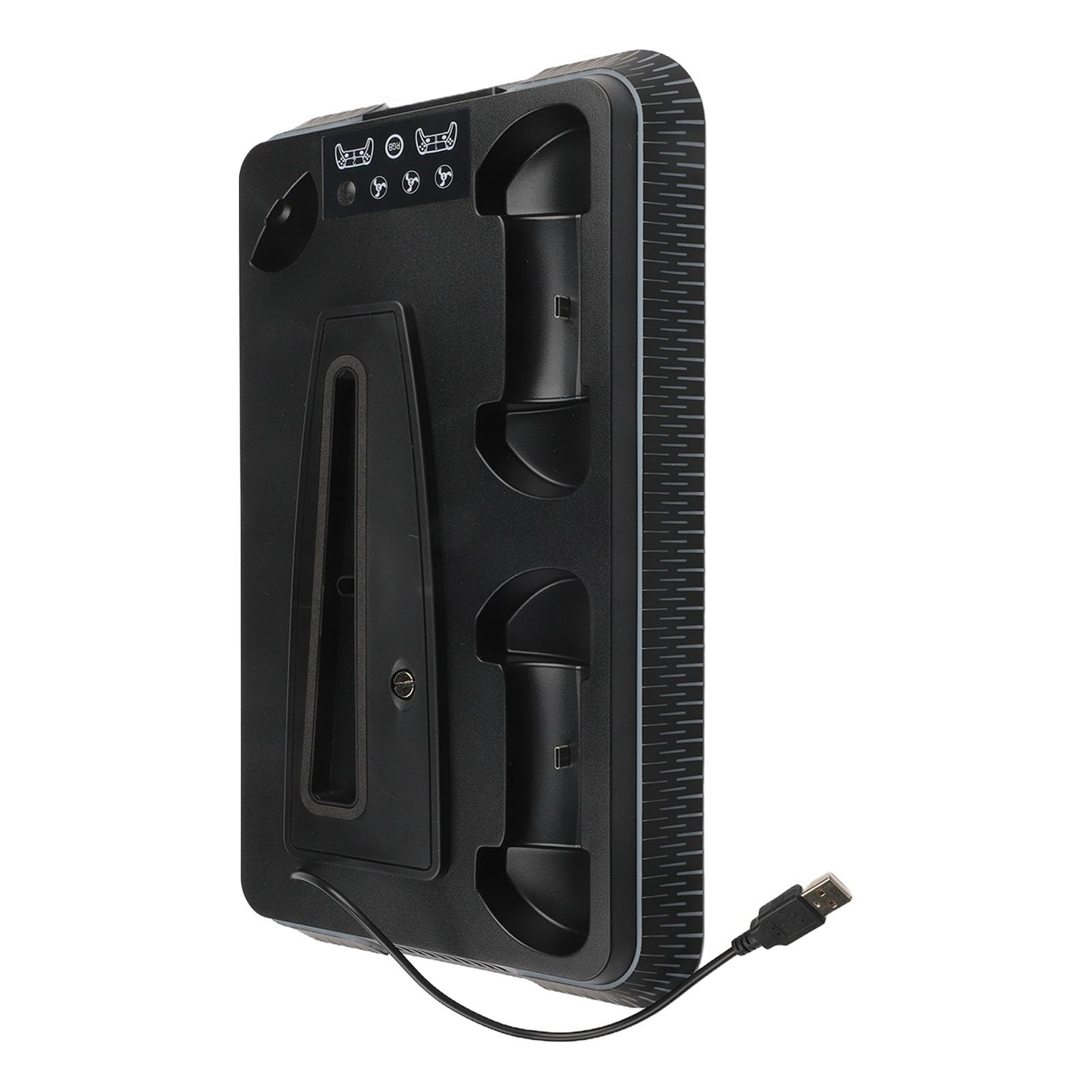 Supporto di raffreddamento verticale per PS5 Pro e PS5 Slim con caricatore doppio controller, docking station per console di gioco in ABS con ventola, design salvaspazio, nero