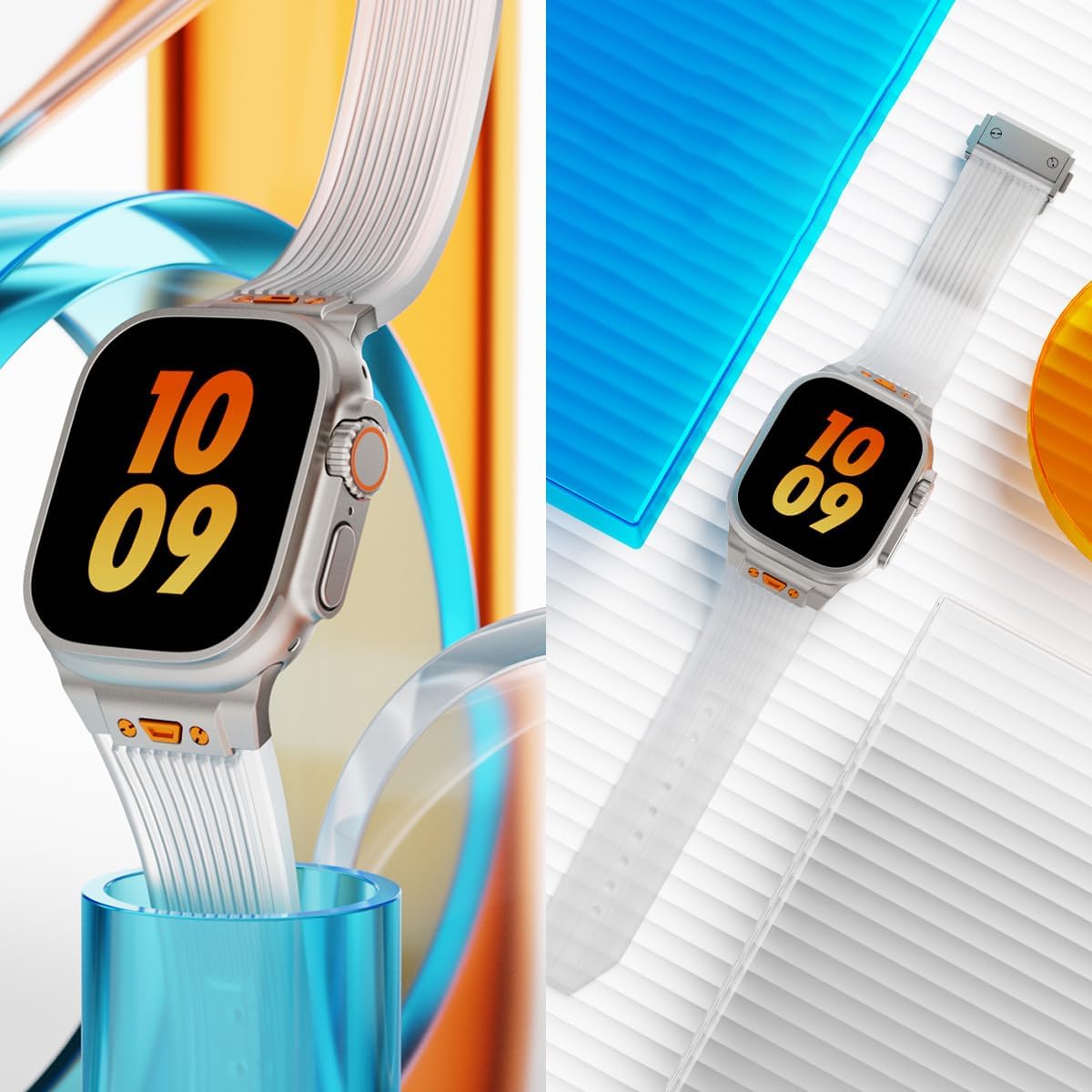 Luxury Band Clear for Apple Watch Ultra 2/Ultra 49mm 46mm 45mm 44mm 42mm(Series 3) Band,Silicone Transparent Straps with Metal Connector for iWatch Series 10 9 8 7 6 5 4 3 SE